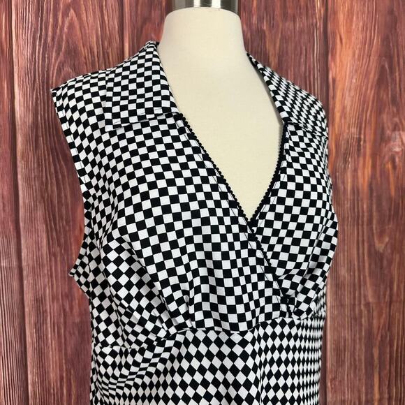 Giorgio firolini Y2K Checkered Sleeveless Top Black & White Collared Size XL - Picture 5 of 7